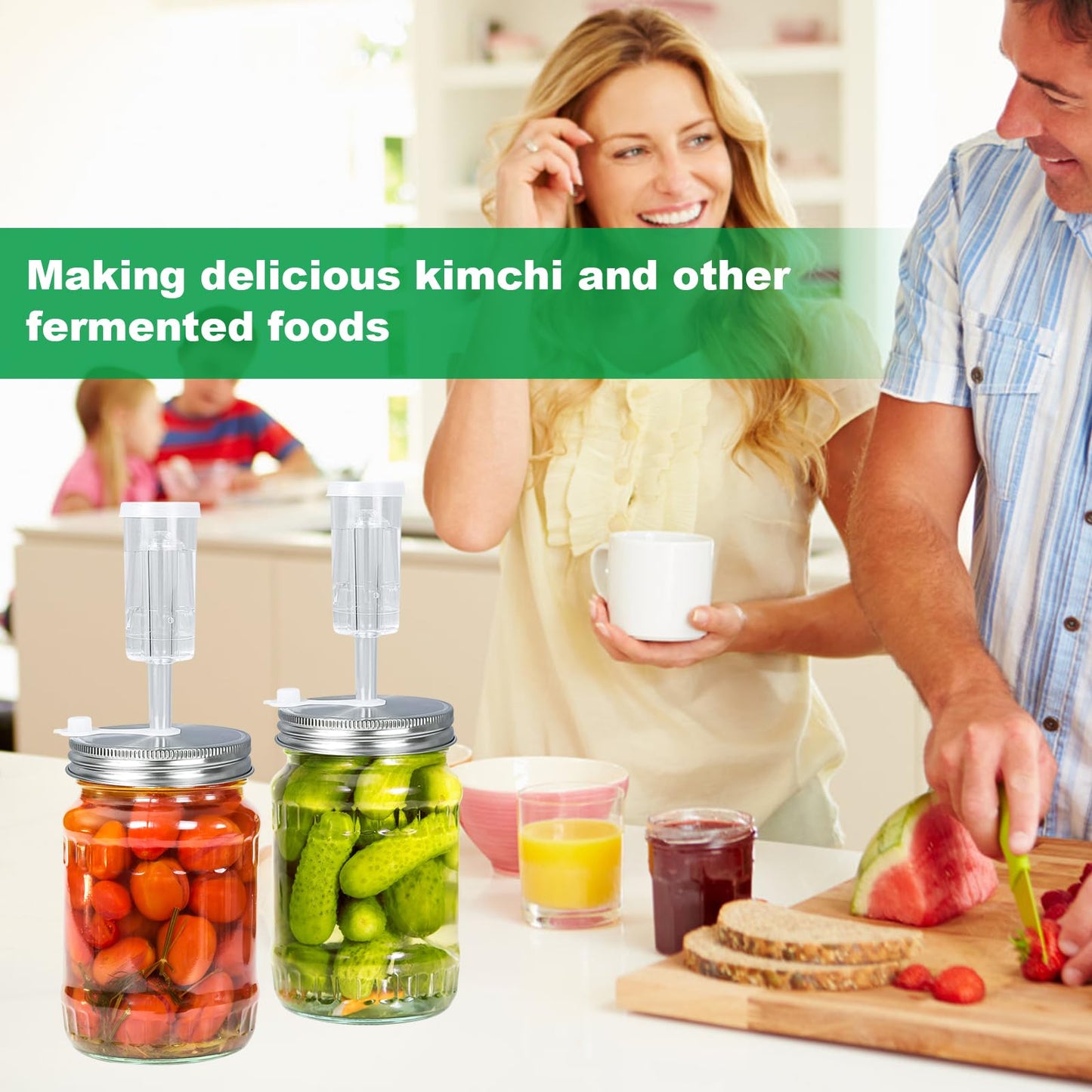 JOBVERT Fermentation Kit - 2 Upgraded Lids and 2 Glass Weights for 86MM Wide Mouth Mason Jars, Making and Storing Sauerkraut (Jars Not Included)