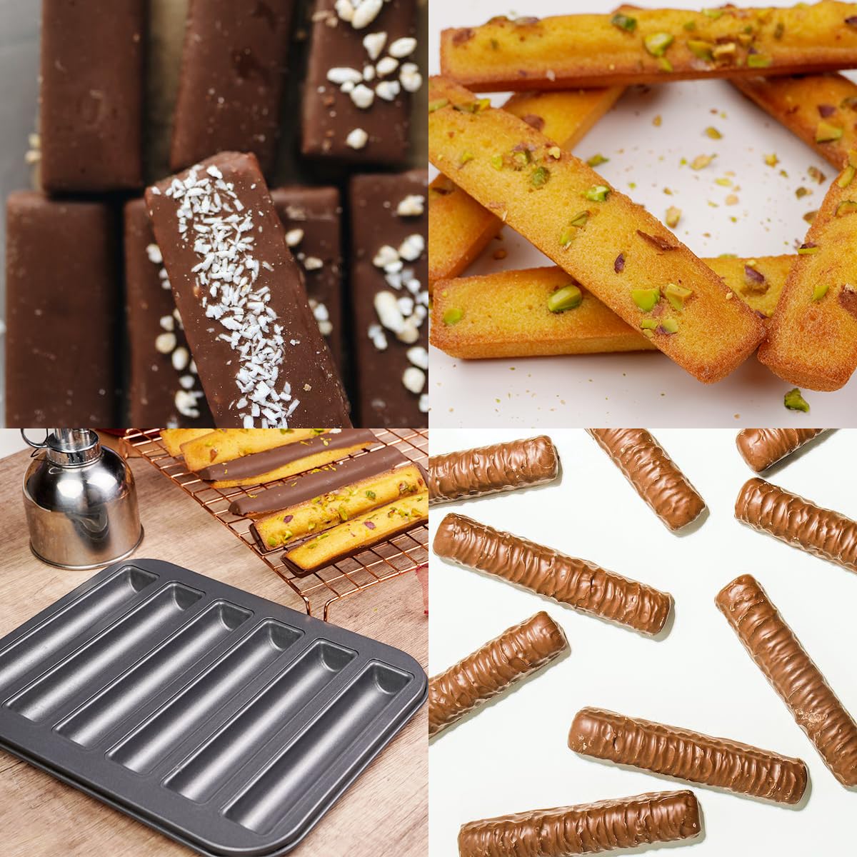 Elesinsoz 6 Cup Financier Cake Baking Pan Breadstick Biscotti Ladyfinger Donut Cookie Cornbread Stick Mini Bread Loaf Baguette Nonstick Small Muffin Cupcake Madeleine Tin Tray Mold