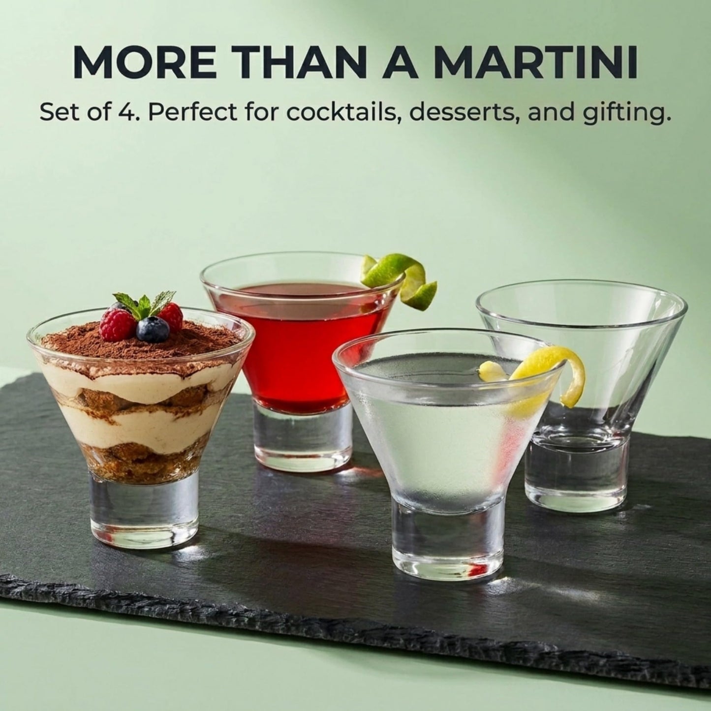 Godinger Martini Glasses, Italian Cocktail Glasses, Dessert Cups, Set of 4, 8oz - Made in Italy