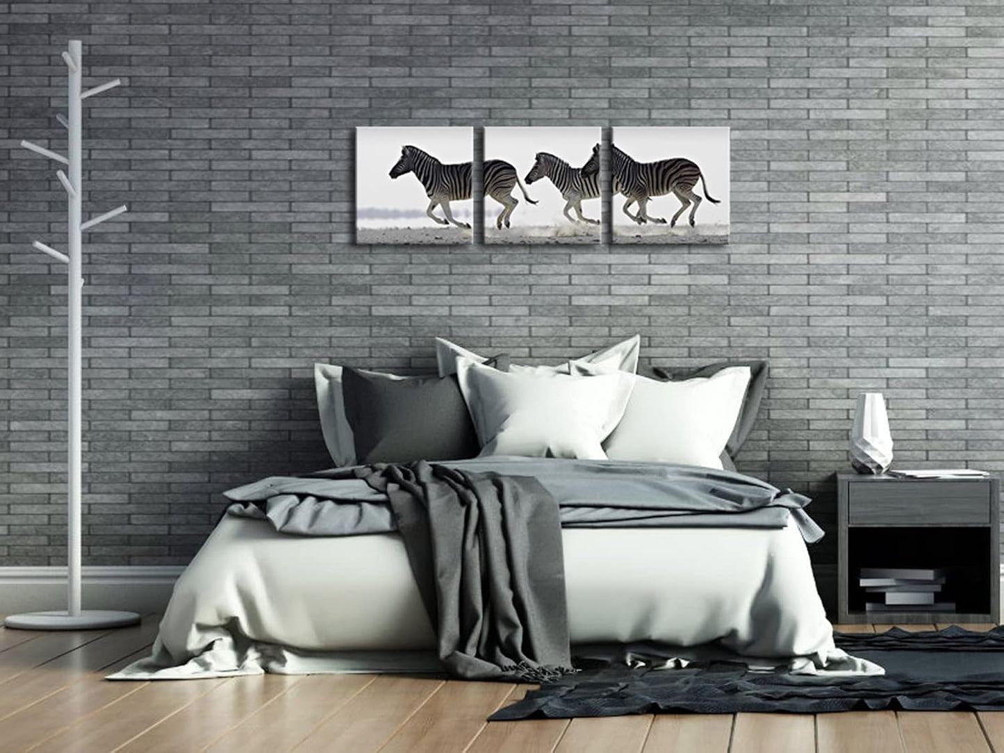 Zebra Canvas Prints Wall Art - Black & White Animal Paintings for Living Room, Bedroom, Bathroom - 3 Piece Stretched Artwork