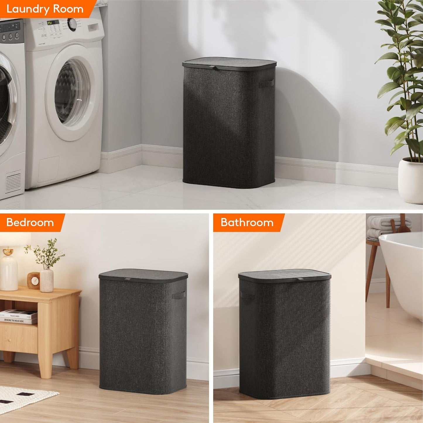 Lifewit 85L Large Laundry Basket - Foldable Hamper with Lid & Removable Bag | Dark Gray