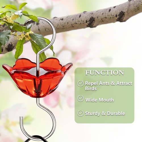 BOLITE Ant Moat - 5 Oz Hummingbird Feeder Ant Guard | Large Capacity Red Flower Shape - 2 Pack