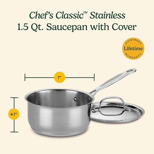Cuisinart 1.5 Quart Stainless Steel Saucepan - Dishwasher Safe, Induction Compatible, Cool Grip Handles