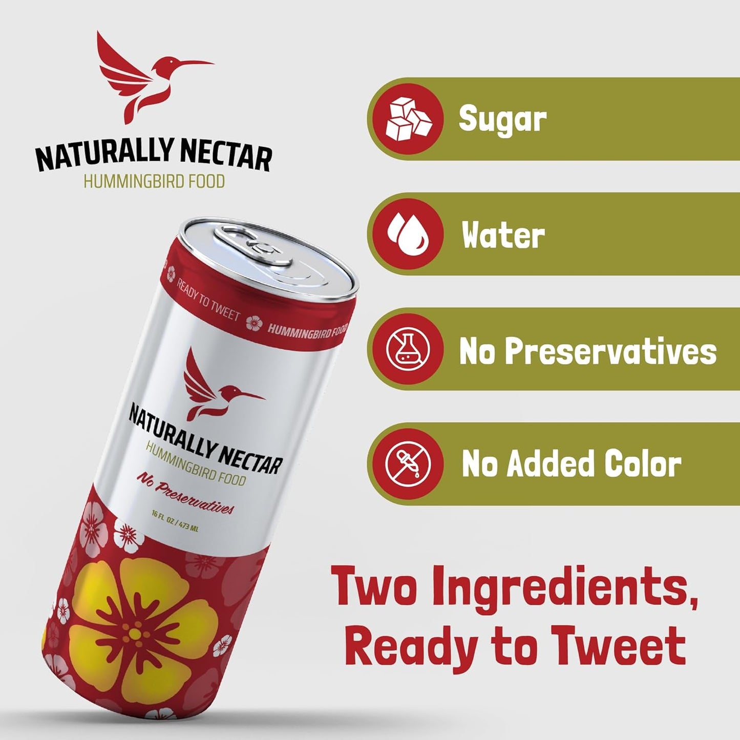 Pure Hummingbird Nectar - Natural Sugar Water in Convenient Cans | No Artificial Dyes - 16 fl oz