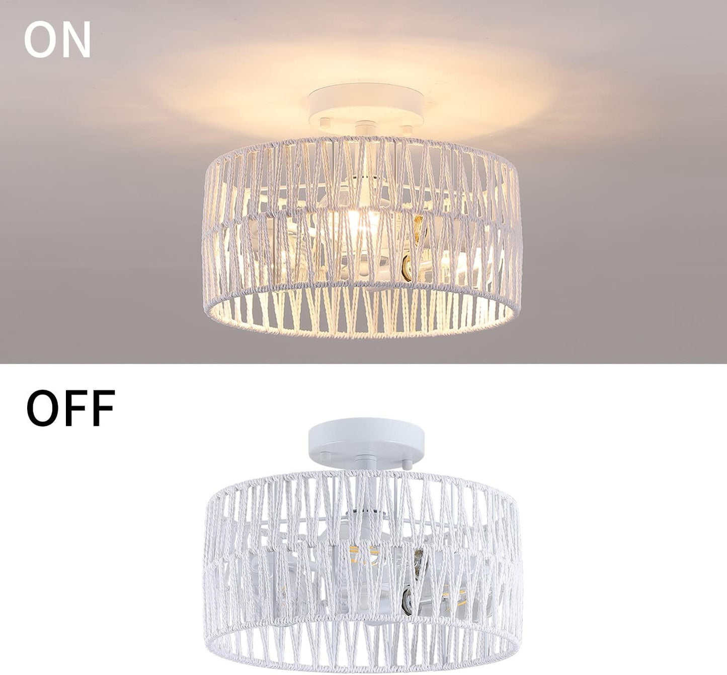 3-Light Antique Gold Woven Flush Mount Light Fixture Rustic Coastal Hemp Rope Brass Semi Flush Mount Ceiling Light for Hallway Bedroom Kitchen Entryway Farmhouse Living Room