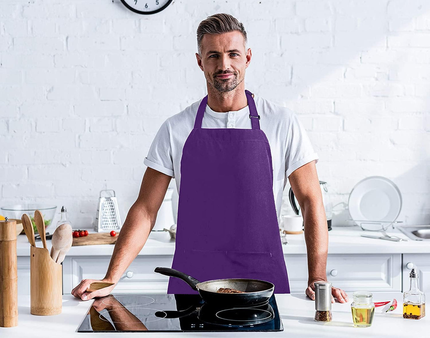 Utopia Kitchen 2 Pack Bib Apron, Adjustable with 2 Pockets, Water and Oil Resistant, Cooking Kitchen Chef Apron for Women Men