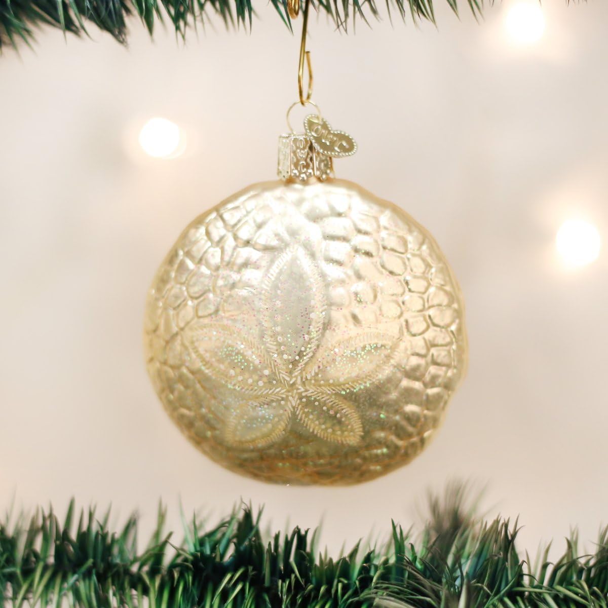 Beach Shells Glass Blown Ornaments for Christmas Tree - Junonia Shell, Tan/Brown/White/Gold