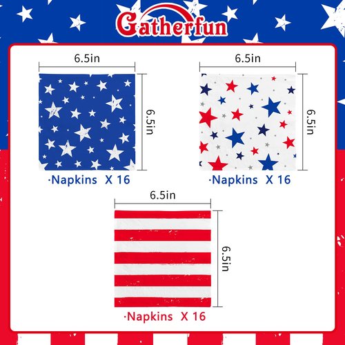 4th of July Party Supplies Set - American Flag Patriotic Theme Kit for Independence & Election Day Decorations,Disposable Paper Napkins for Patriotic & 4th of July Party Decorations,48 Pack