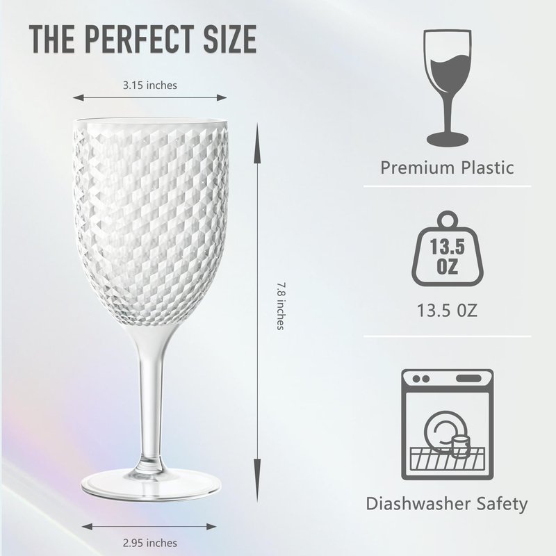 LEYIQU Plastic Wine Glasses 13oz, Reusable Acrylic Goblets Toasting Glassware, Unbreakable Cups Drinking Glasses for Bar Party, Wedding (10, Clear)