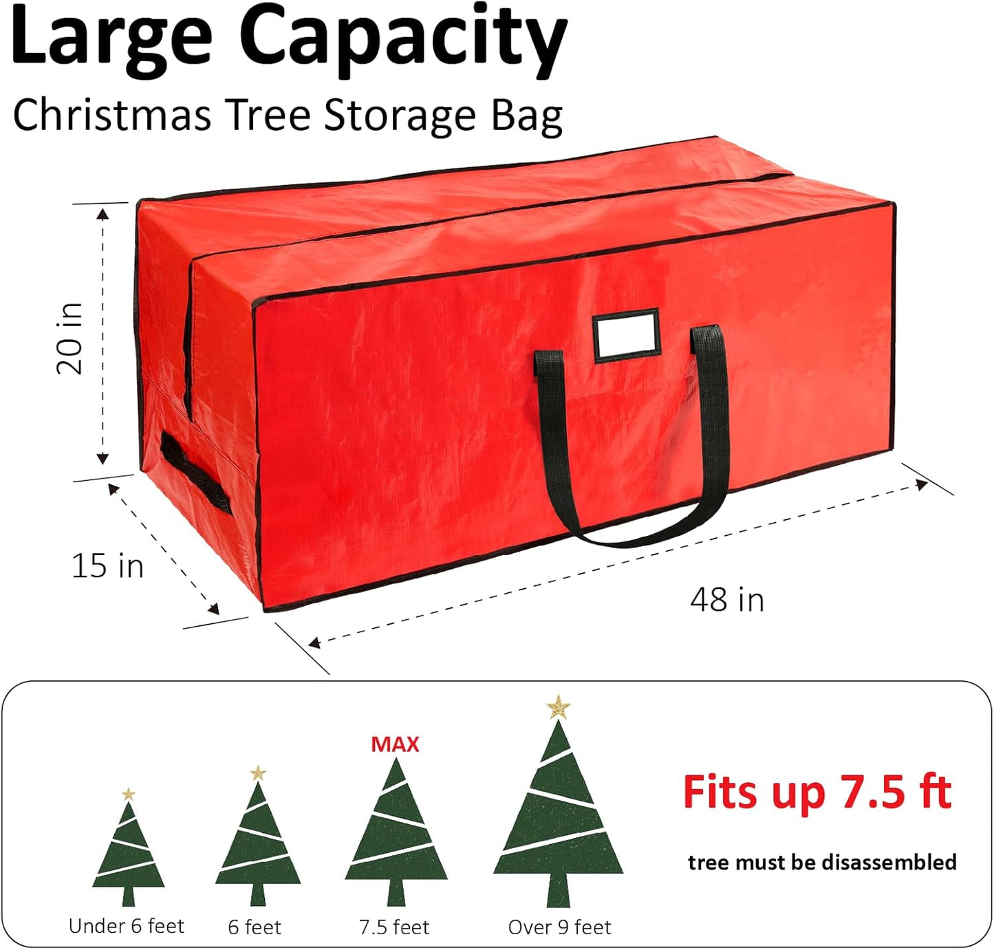 Skiennix Christmas Tree Storage Bag - Waterproof & Durable for 7.5 ft Artificial Trees | Red with Reinforced Handles