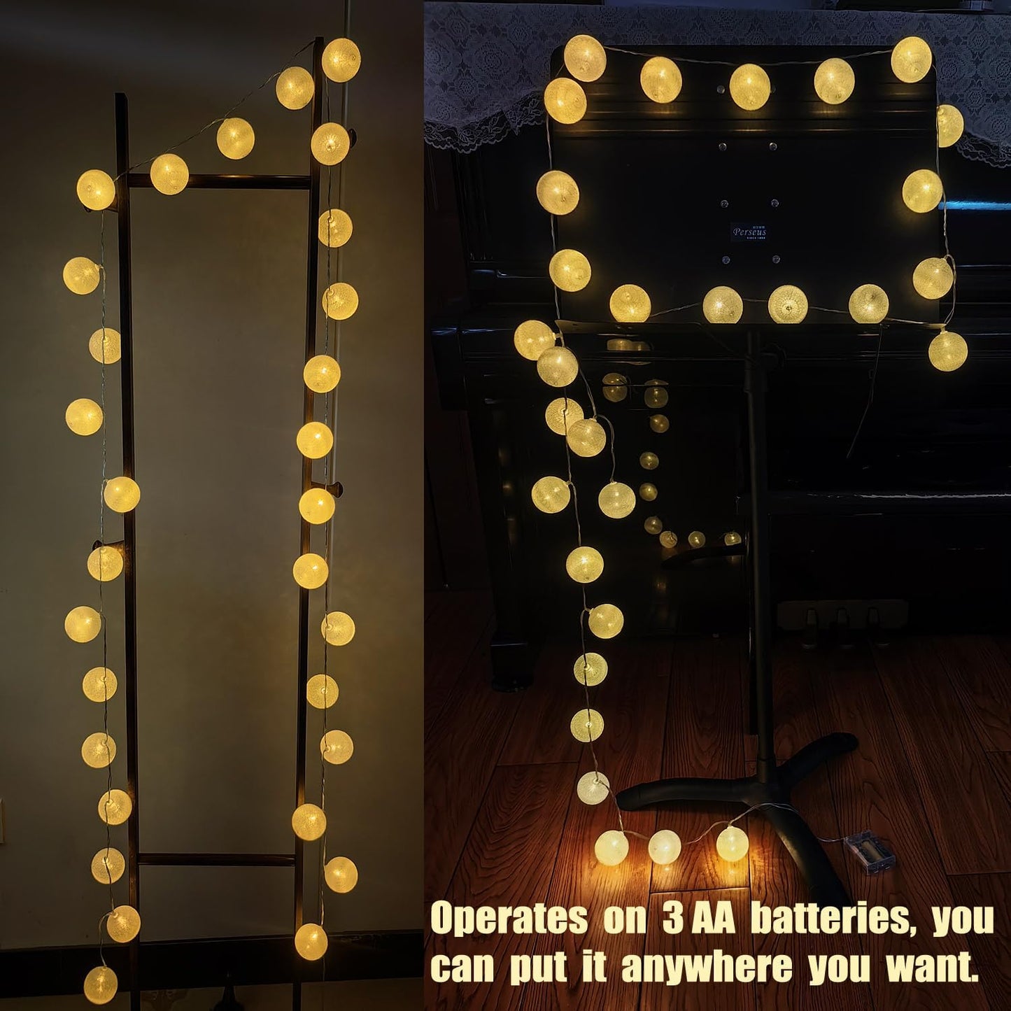 30-Count Battery Operated LED Fairy Lights - 10ft Yellow, Orange & White String Lights for Garden Decor