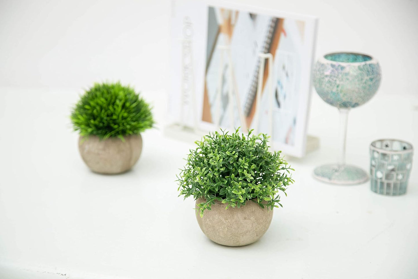 Mini Sage Green Boxwood Topiary - Artificial Potted Plant for Home & Office Decor