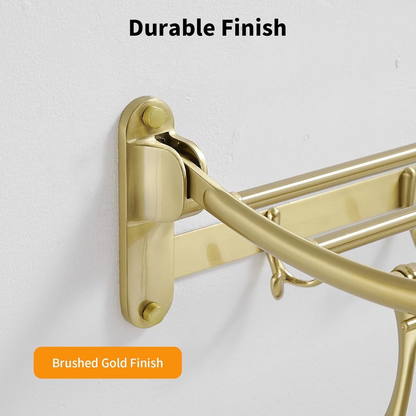 BESy 24 Inch Brushed Nickel Towel Racks, Bathroom Towel Shelf with Foldable Towel Bar Holder and Towel Hooks, Wall Mounted Multifunctional Bathroom Accessories, Double Towel Bars