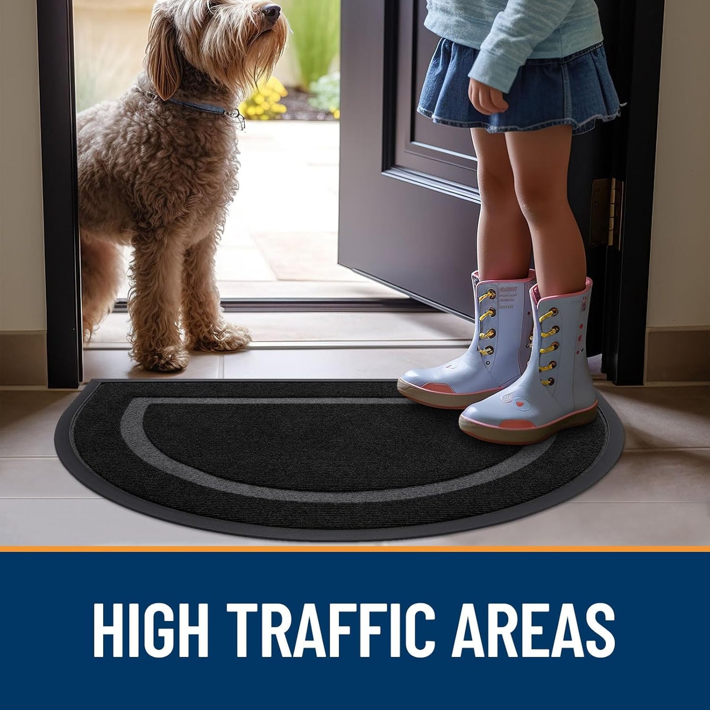 OLANLY Black 2-Piece Door Mat Set - Half Circle & Geometric Design (29.5" x 17")