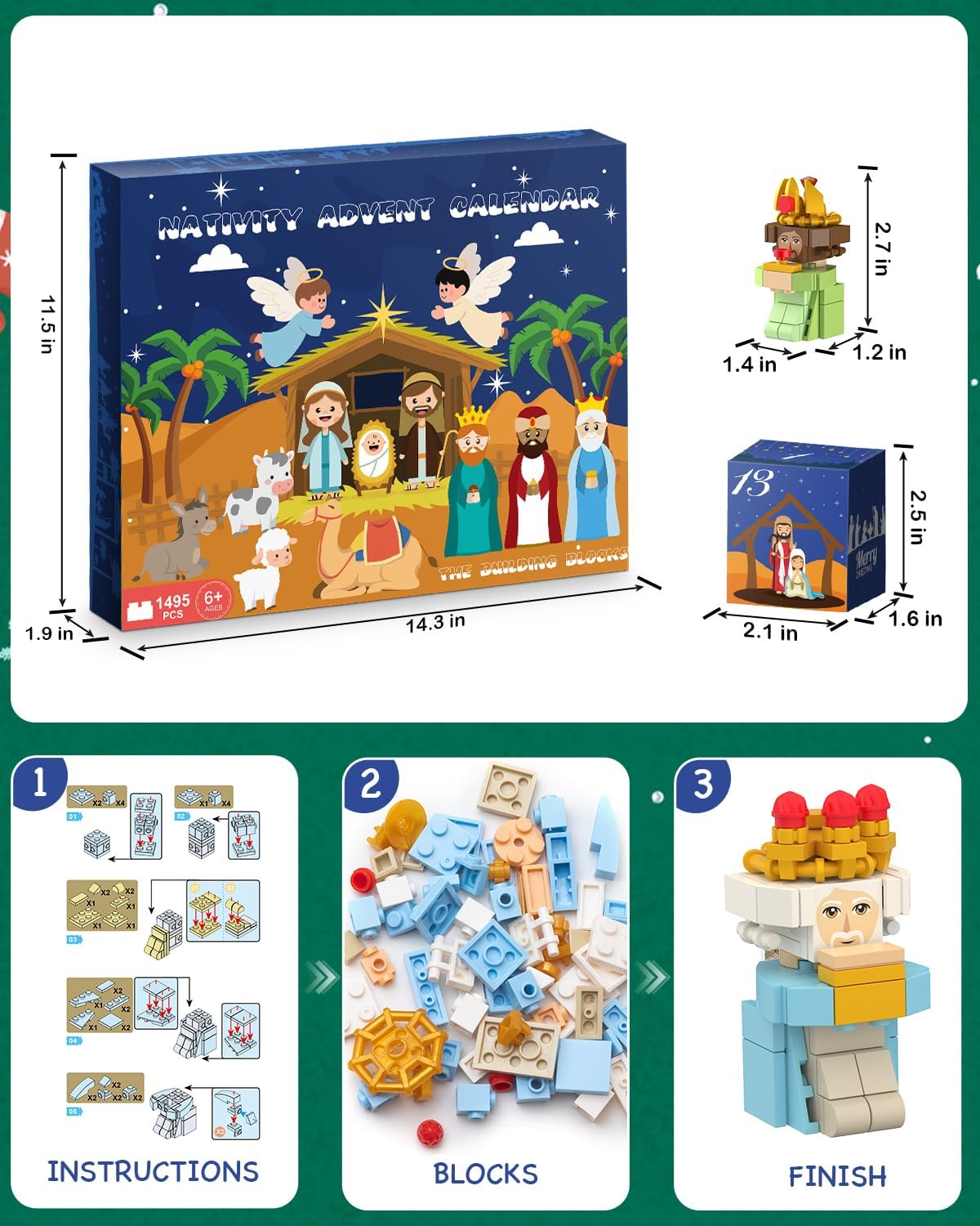 Nativity Advent Calendar 2025 - 24-Day Building Blocks Countdown Toy for Kids & Adults