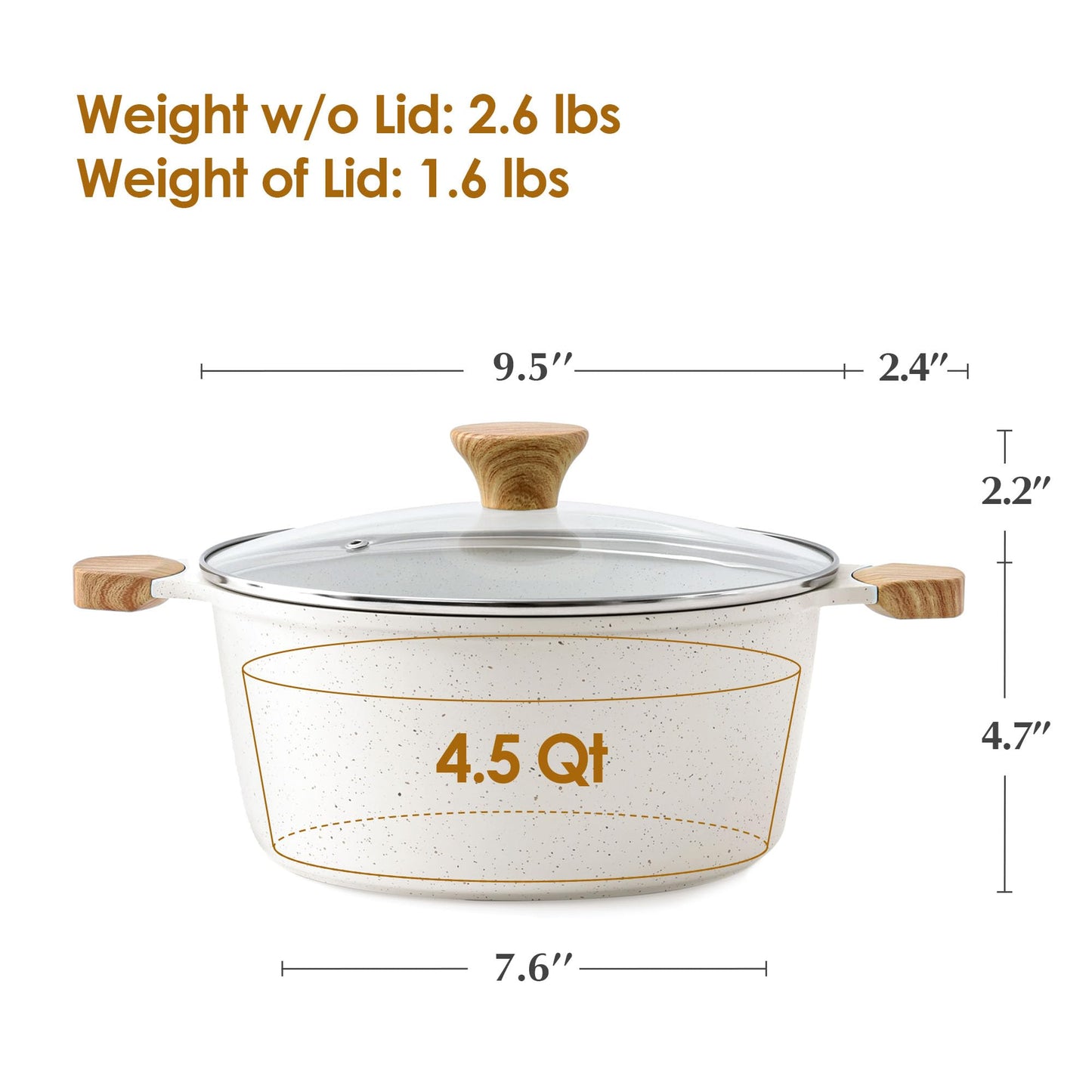 SENSARTE Ceramic Nonstick Stock Pot with Lid, 4.5 Quart Induction Cooking Pot with Tempered Glass Lid, Stew Pot for Soup and Oatmeal, Pasta Casserole, PFOA PFAS PTFE Free, White