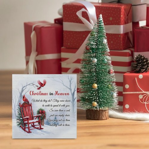 Cardinal Christmas Ornaments - Empty Chair Wooden Plaque Sign | Sympathy Gift for Loss, 5 x 5 Inches