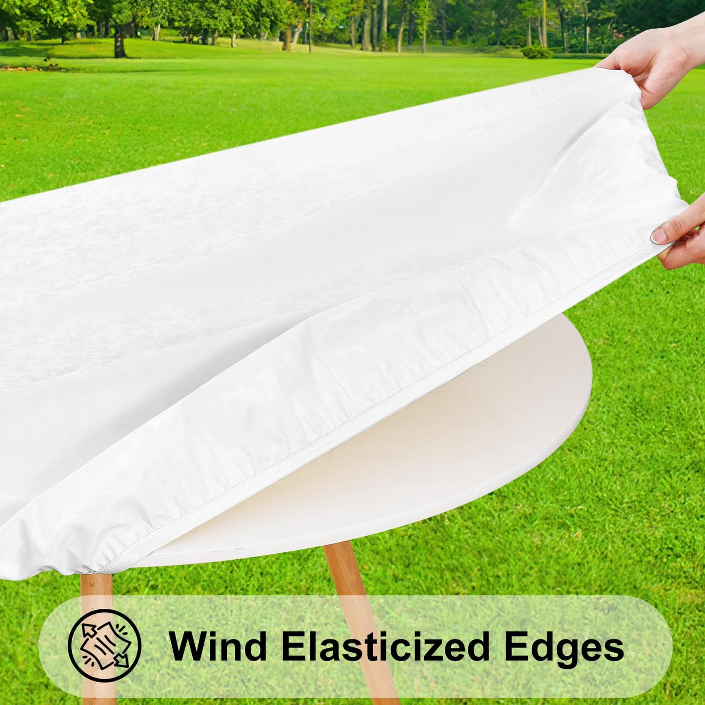 Smiry Round Picnic Tablecloth, Elastic Waterproof Fitted Heavy Duty Vinyl Tablecloths for 45"-56" Tables, Wipeable Washable Table Cover for Kitchen, Dining, Camping, Outdoor, White