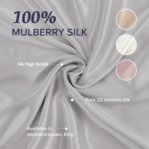 Beckham Hotel Collection Silk Pillowcase - 100% Mulberry Silk for Hair & Skin | Oeko-TEX Certified, Queen, Silver Cloud