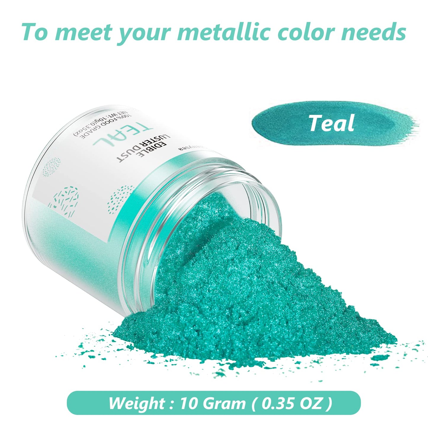 Teal Edible Luster Dust 10 Grams, Food Grade Cake Luster Dust Tasteless Dessert Dusting Powders for Baking Cherrysea Food Coloring Powder for Cupcakes, Cake Pops,Fondant,Chocolate, Candy