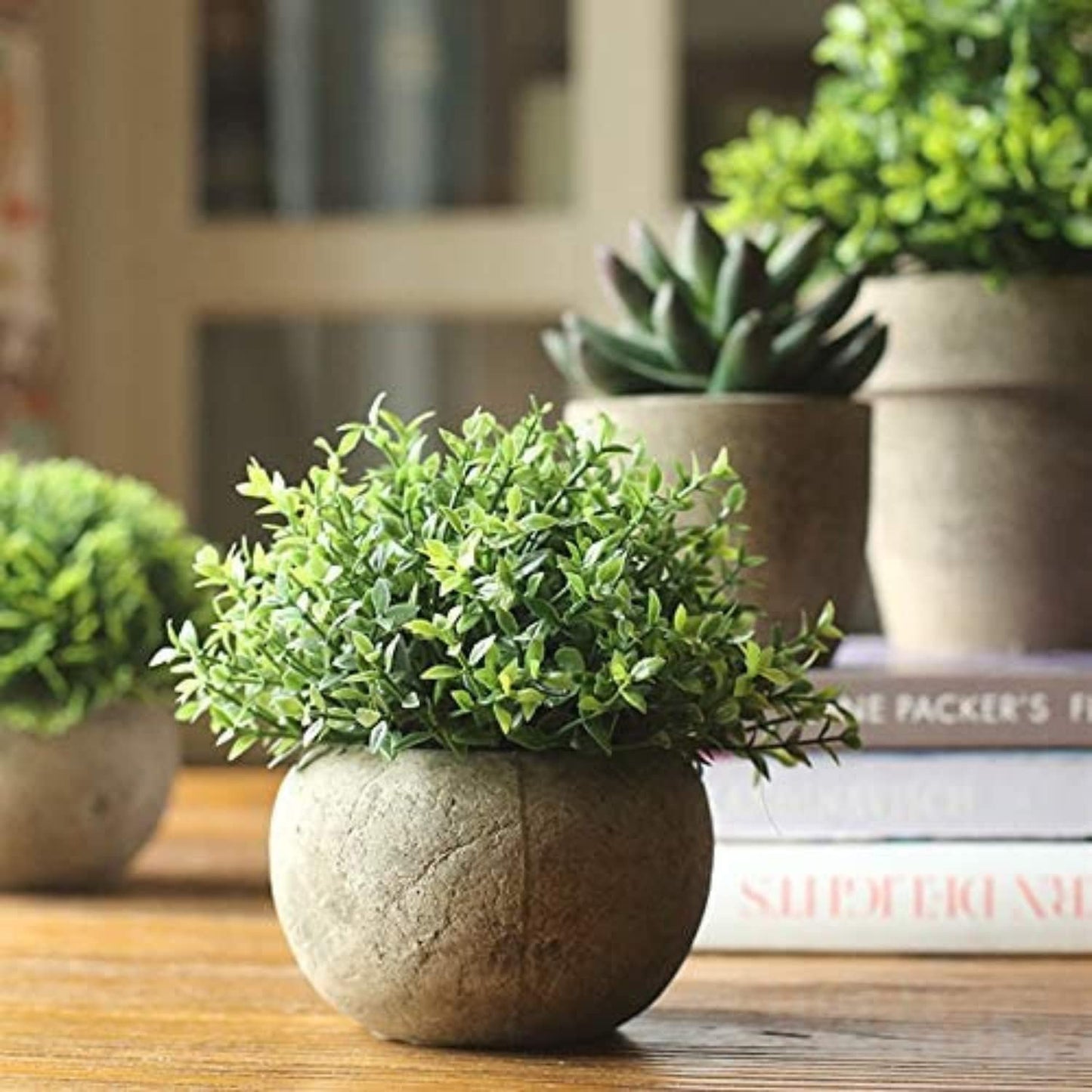 Mini Sage Green Boxwood Topiary - Artificial Potted Plant for Home & Office Decor