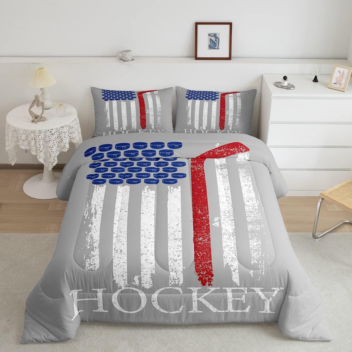 Basketball Kids Comforter Set Full Size,Geometric Basketball Court Abstract Bedding Set,Boys Girls Adults Room Decor,Ball Sports Games Down Comforter,Red Black Fashion Duvet Insert,2 Pillowcases
