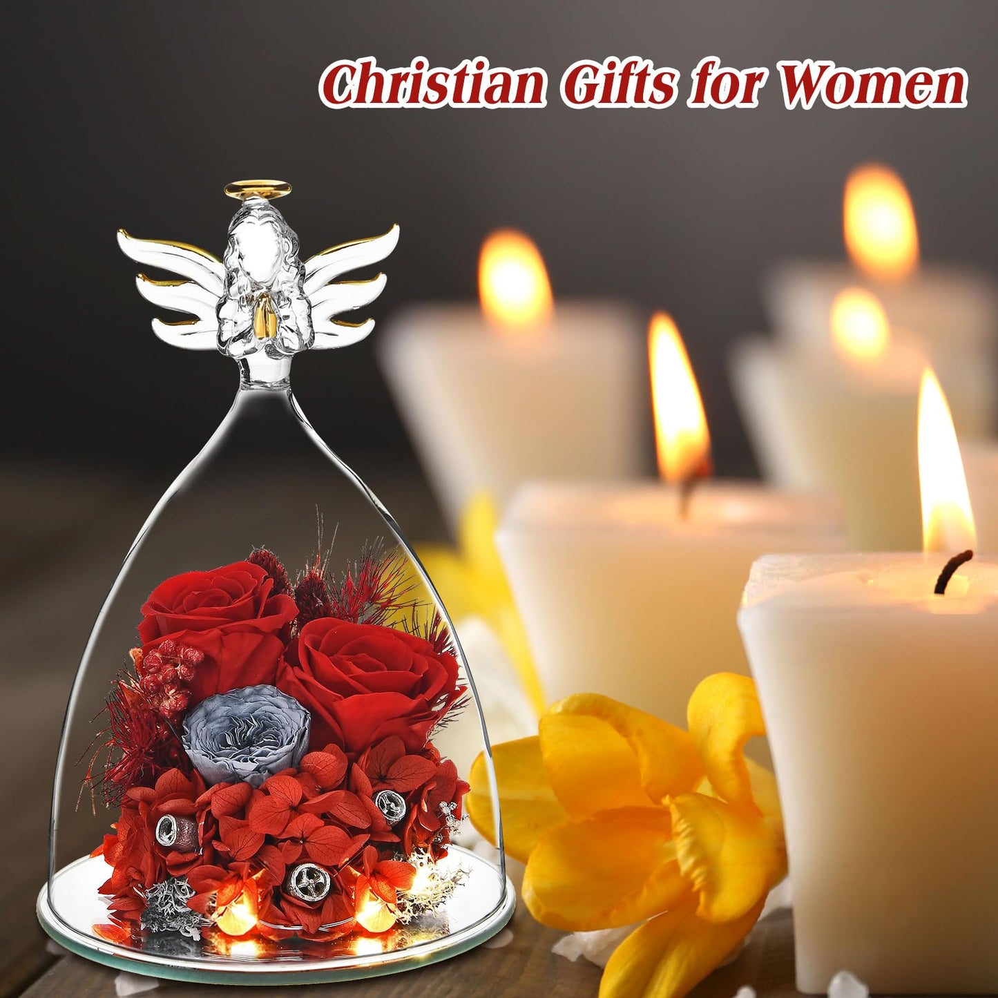 ORRPTSNC for Mom, Fresh Flowers for Delivery Prime, Angel Figurines with LED Light on Birthday Gifts for Her, Women, Grandma, Anniversary Day Gifts