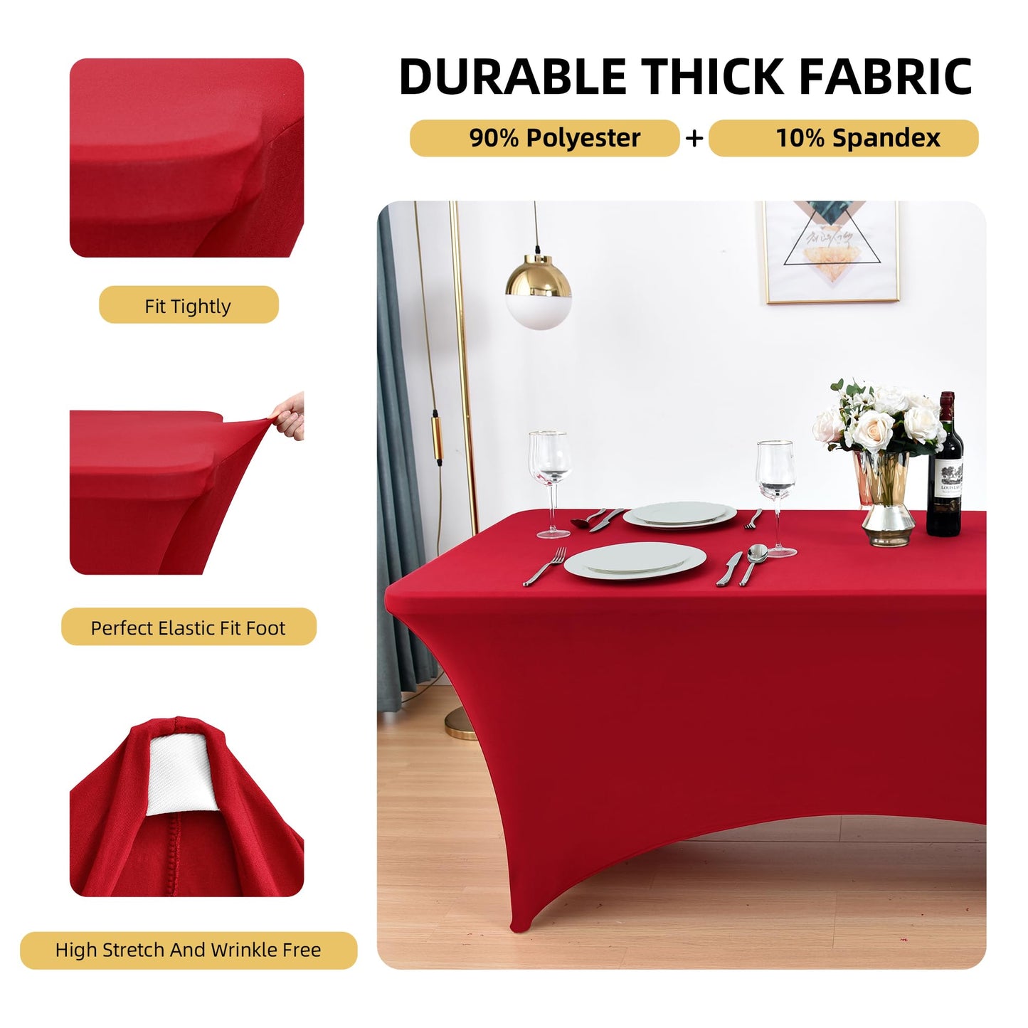 ZarzaaSik 6-Pack 6ft Spandex Table Covers for Rectangle Standard Folding Tables - Wrinkle Resistant Stretch Tablecloths - Ultimate Fitted Table Protector for Parties, Trade Shows, Wedding