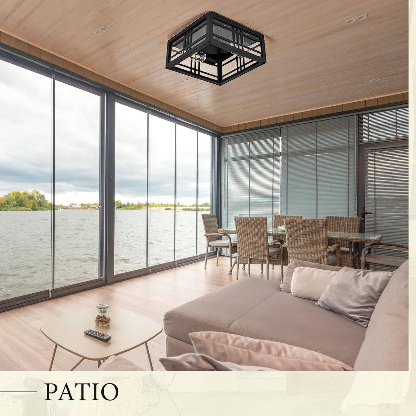 Farmhouse Ceiling Light Fixture Black 2-Light with Clear Glass, Square Flush Mount Ceiling Light for Hallway Kitchen Bedroom Porch