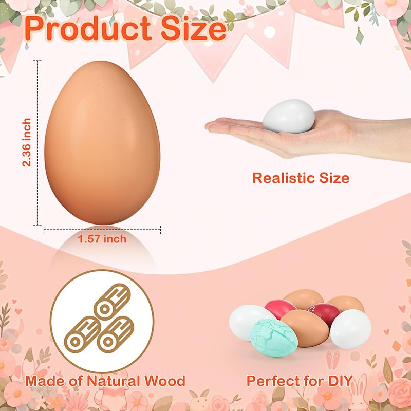 VioraWhite 200 Pcs Unpainted Easter Wooden Eggs Bulk Fake Wood Eggs to Paint for Crafts Faux Chicken Nesting Items for Easter Gifts Basket Fillers Home Kitchen Party Decor (Brown,White)