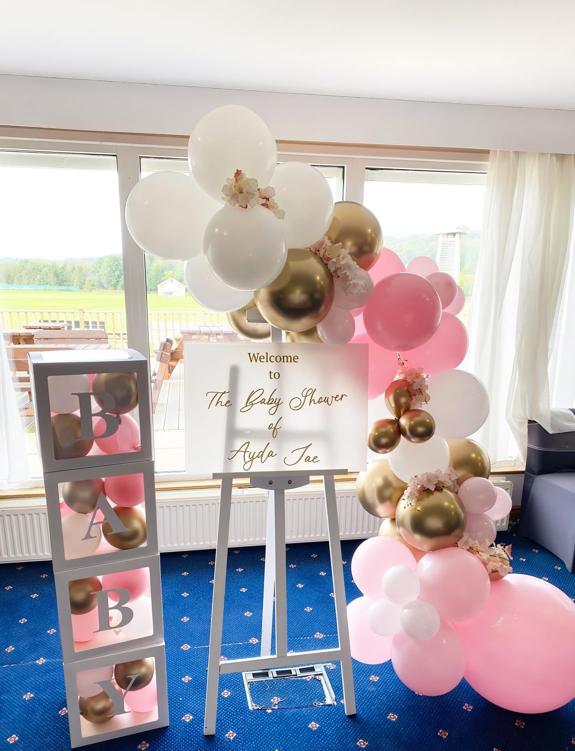 Skiennix Pink and Gold Balloon Set - 12 Inch Light Pink & White Latex Balloons with Shiny Metallic Gold Glitter for Princess Baby Shower & Birthday Party Decorations