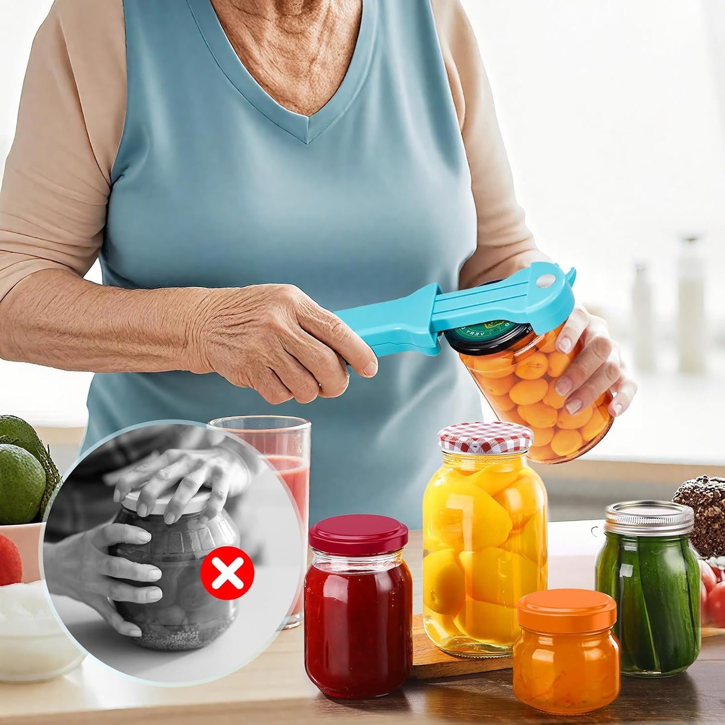 Skiennix 7-in-1 Jar Opener - Magnetic Adjustable Kitchen Tool for Seniors & Arthritis Relief (Teal)