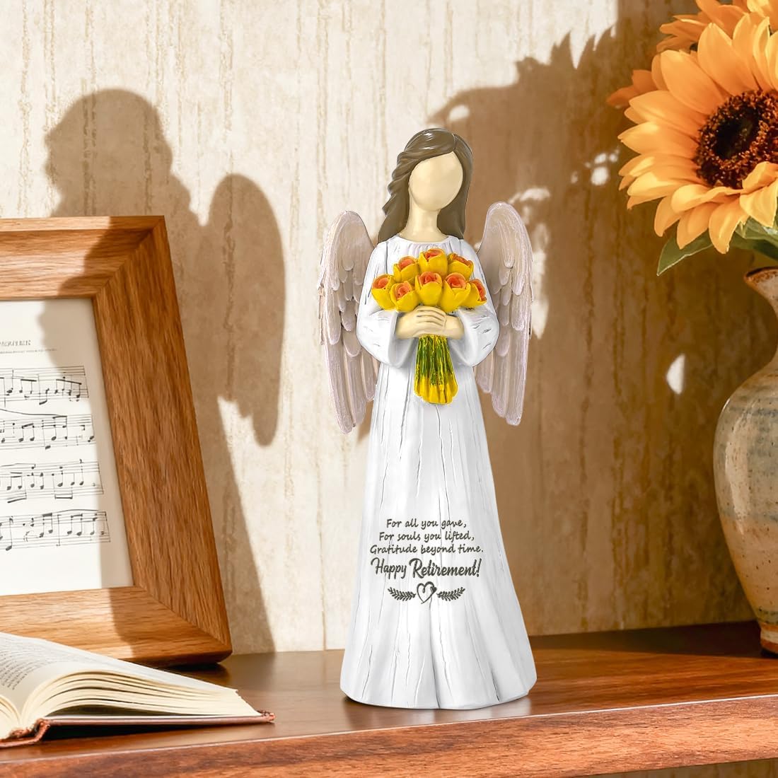 Sentimental Retirement Gifts for Women -Angel Figurine Retired Gifts for Teacher, Leader, Nurse, Coworker, Boss, Friends, Happy Retirements Hand-Painted Angel Statue with Flowers 7"