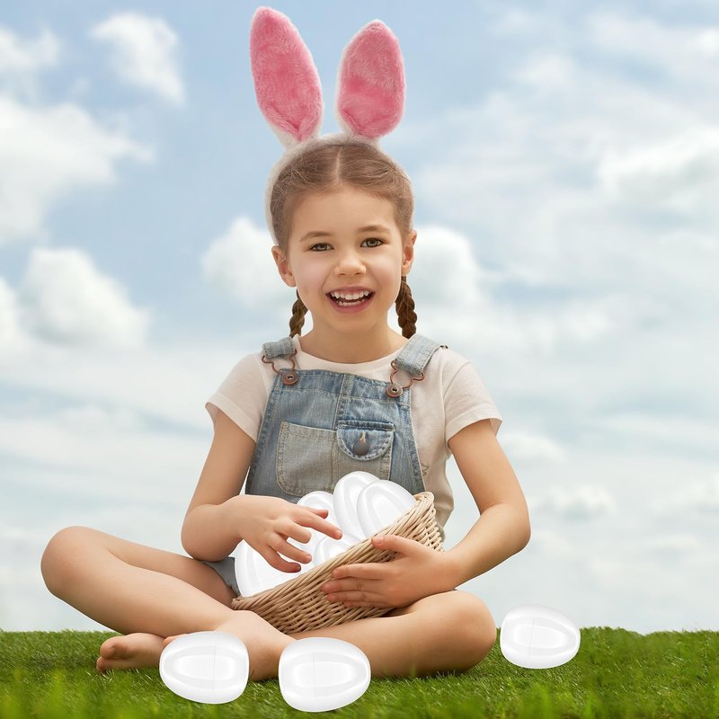 zsccxq 12 Pcs 4 Inch White Fillable Empty Plastic Easter Eggs Bright Easter Basket Stuffers for Easter Egg Hunt Surprise For Party Favor Decorations Boys Girls (White, 12)