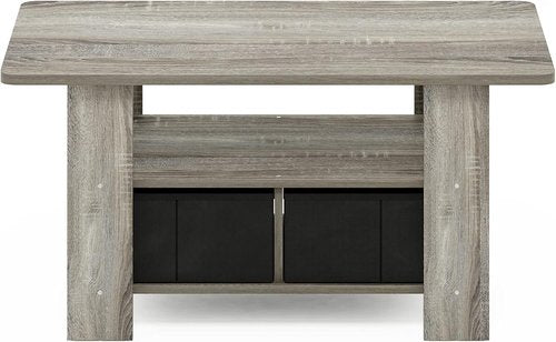 Furinno Andrey Coffee Table - Stylish French Oak Grey Finish with Convenient Bin Drawer