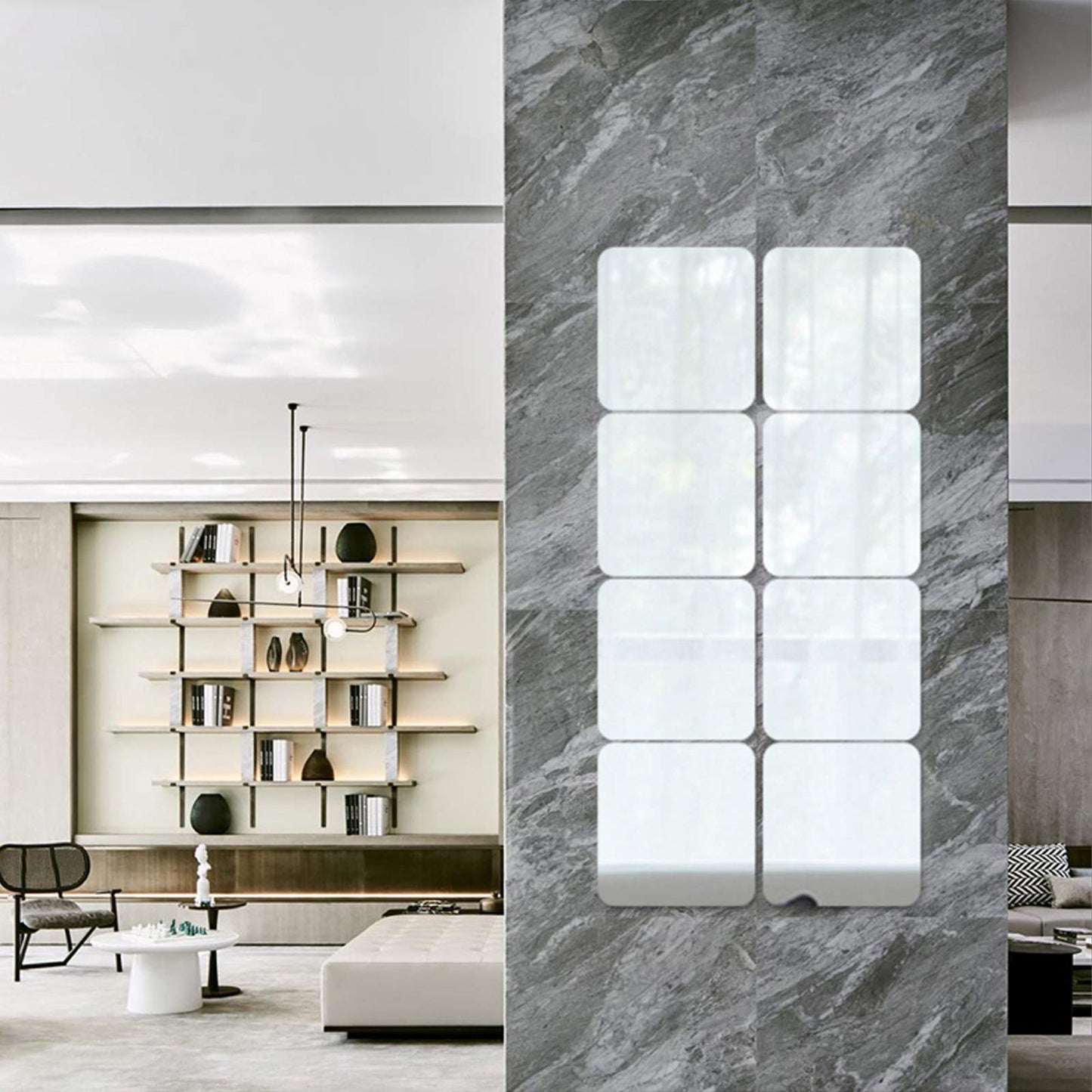 iCAGY Acrylic Mirror Sheet Self Adhesive Wall Mounted Home Décor Non Glass Sticky Mirror Tile Thickness 0.08in (2mm) Square 10x10 inch 4 pcs