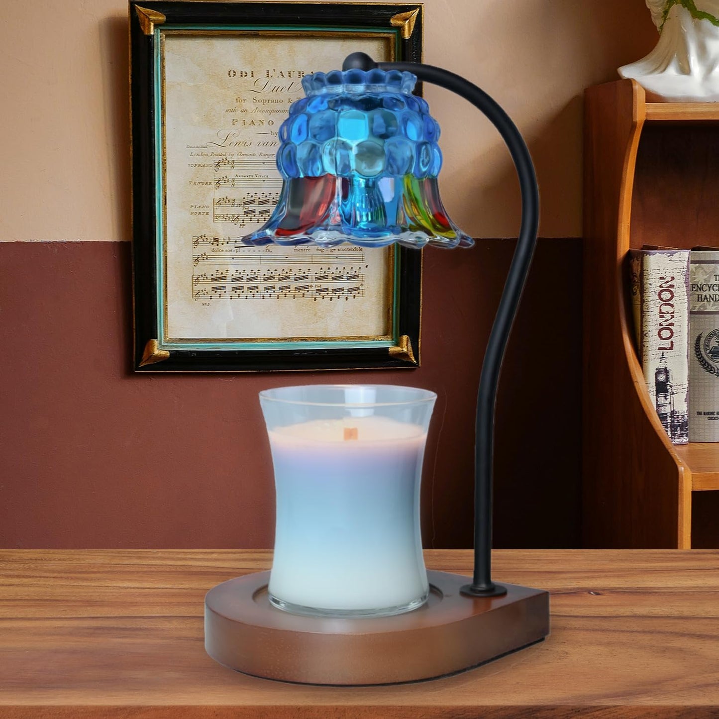 Candle Warmer Lamp Timer - BlueColorful Glass Flower Electric Candle Lamp, Birthday Gifts for Women, for Mom, House Warming Gifts New Home, Candle Warmer for Jar Candles with 2 Bulb
