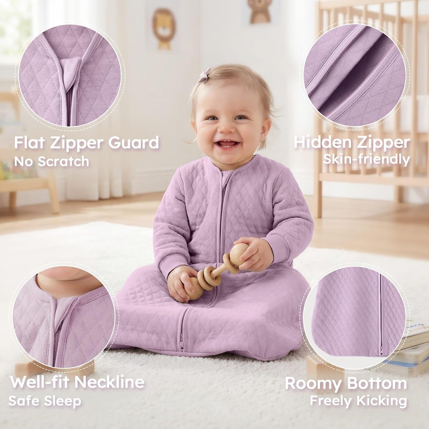 Yoofoss Baby Sleep Sack - Organic Cotton Wearable Blanket for Infants | 1.0 Tog, Long Sleeve, 6-12 Months