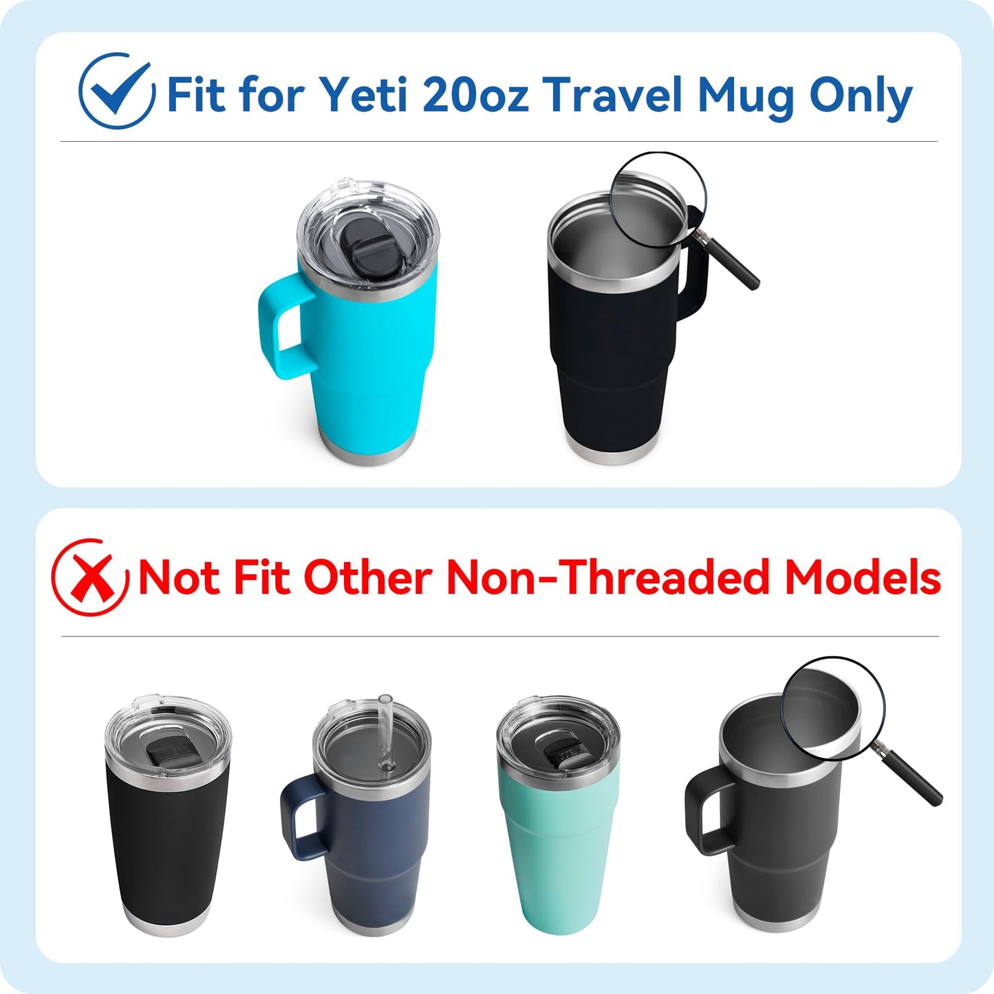 Prurex Replacement Lid for YETI Rambler 20oz Travel Mug Stronghold Threaded Cap,BPA-Free Tritan,Leak-Proof & Spill-Proof Seal,For Office Commute Gym Hiking Outdoor (1 Pack) 