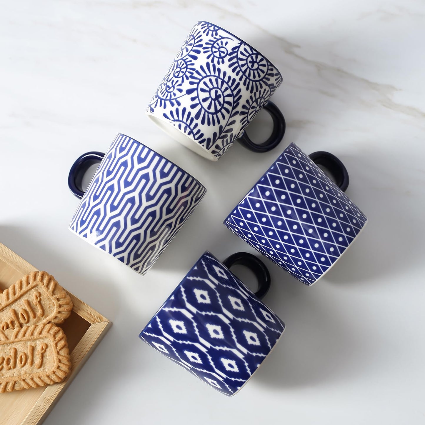 Selamica Ceramic Espresso Cups Set of 4, 5 Oz Espresso Mugs Porcelain Cappuccino Cups, Demitasse Cups for Coffee Latte Lungo Tea, Vintage Blue