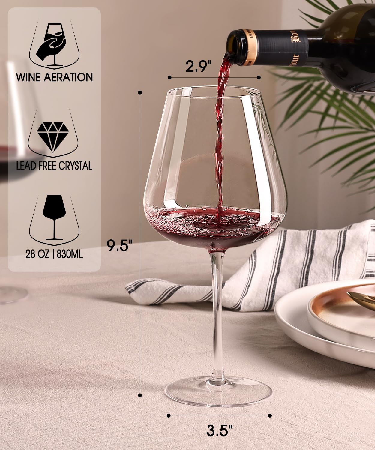 Red Wine Glasses Set of 4, 28 oz Large Wine Glasses, Hand Blown Crystal Clearer, Lighter for Tasting, Unique Gifts for Anniversary, Birthday, Wedding, Father's Day