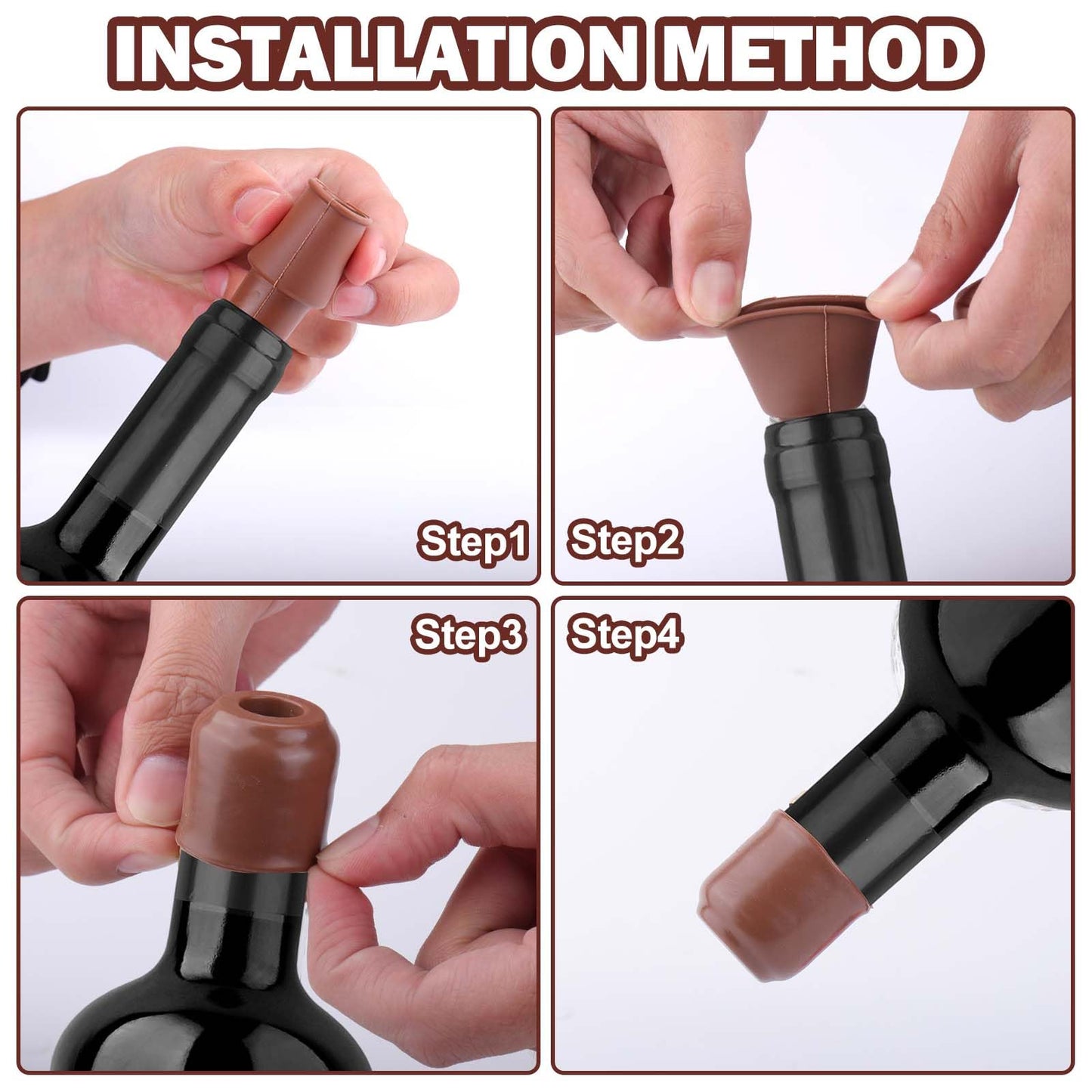 Vodolo Silicone Wine Stopper,4pcs Reusable and Unbreakable Glass Bottle Sealer Covers Wine Stoppers, Wine Plug,Wine Cork Stopper for Keeping Wine Champagne Fresh Home Use