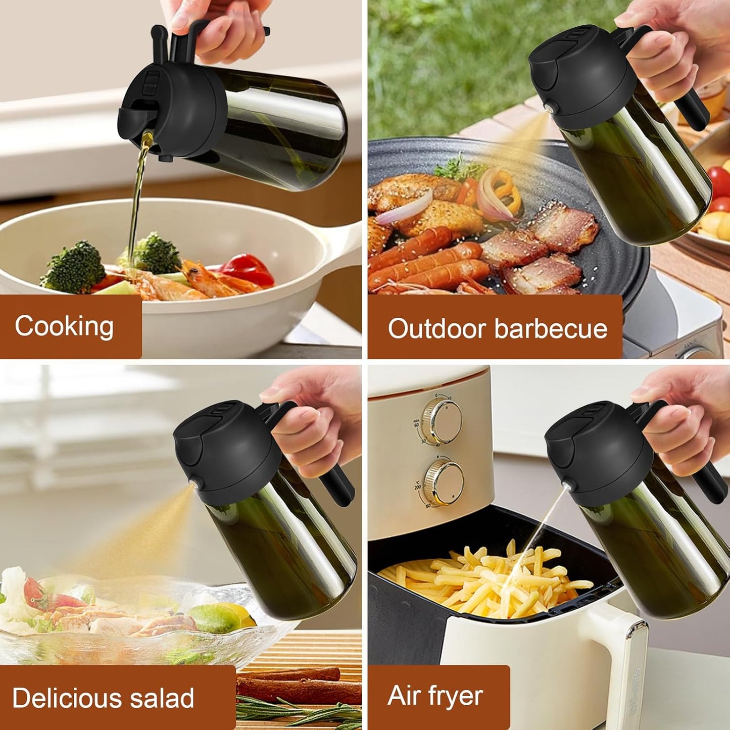 YARRAMATE Olive Oil Dispenser Bottle - 2-in-1 Light Blockage Dark Oil Sprayer, 16oz Green Glass | Food-Grade Mister for Cooking & BBQ