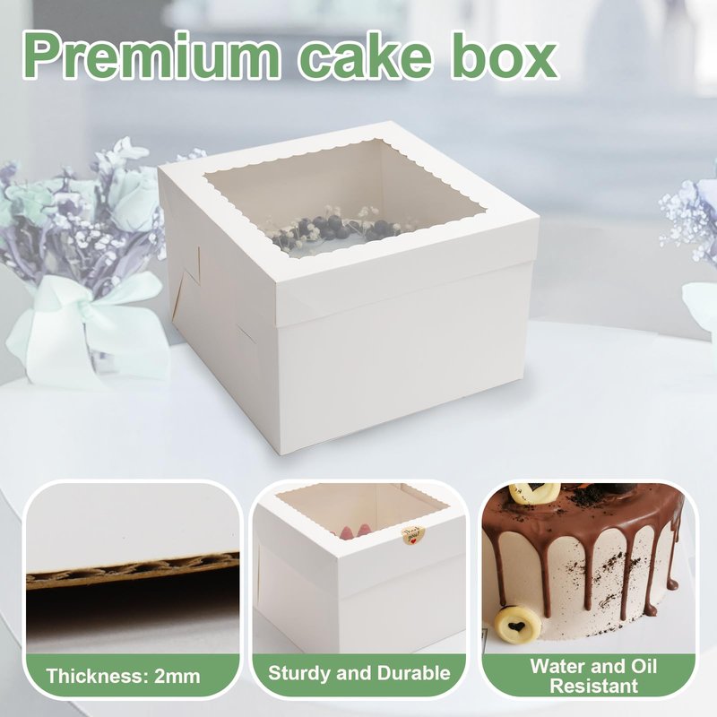 LNDIEHS 2 Pack Cake Boxes, 12x12x8 Inches Tall Cake Box with Cake Boards, White Bakery Boxes with Large Window, Disposable Cakes Transport Containers with Lids, for Cookies, Pies, Wedding, Birthday