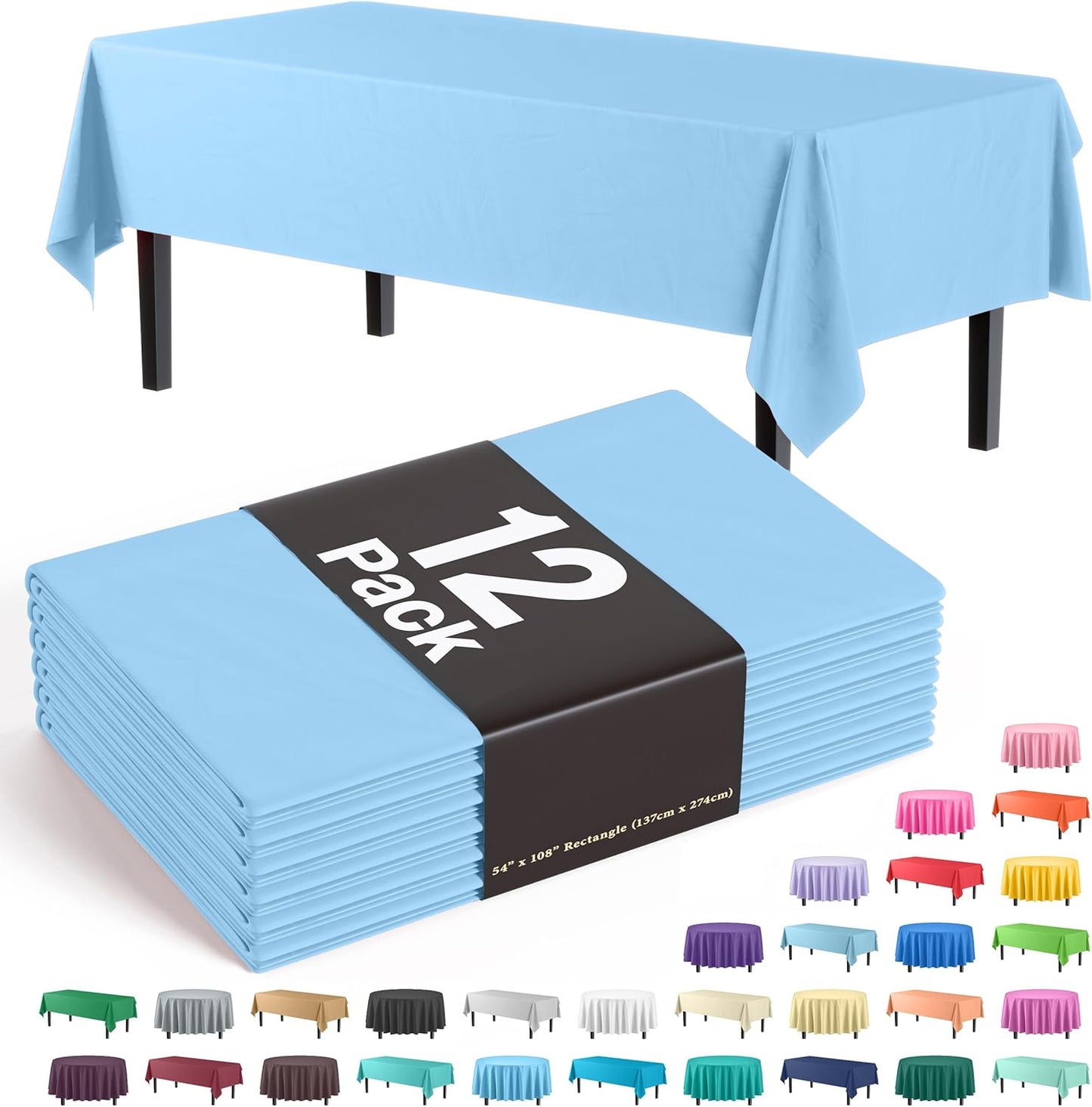 Ivory 84-Inch Round Tablecloth - 12-Pack Premium Plastic Party Supplies