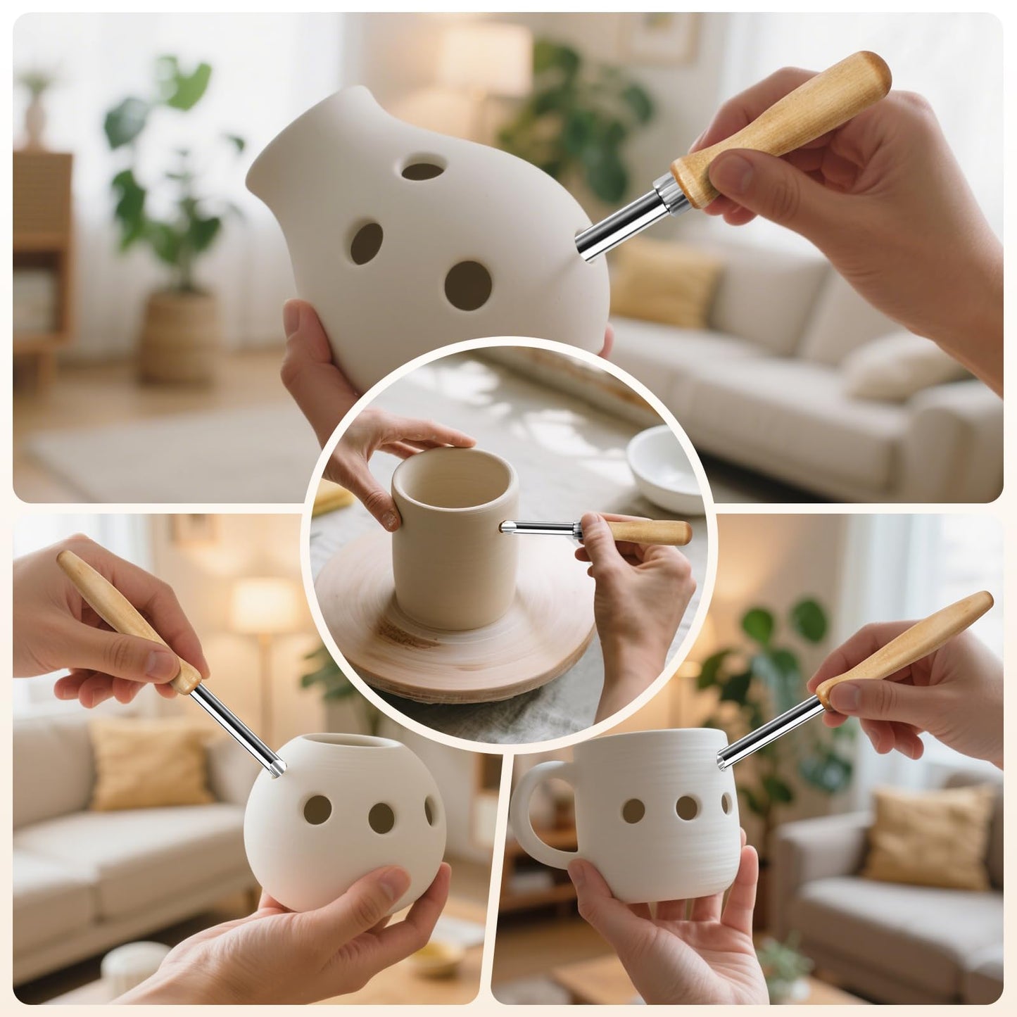 LBOKLING 2 Pack Straw Puncher for Plastic Lids, Straw Hole Puncher for Plastic Lids, Lemonade Cups, Cafe Drinks and Deli Container Straw Hole Puncher, Circular Clay Hole Cutters for Pottery Tools