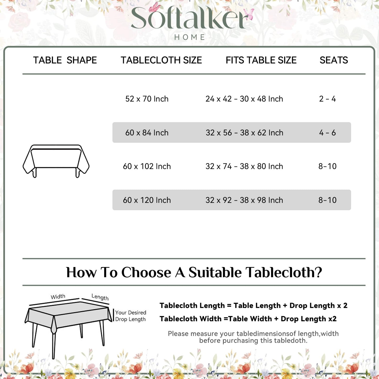 Softalker Spring Easter Tablecloth Rectangle - Bunny & Eggs Buffalo Plaid Flower Table Cloths, Stain Resistant Wrinkle Free Table Covers for Dinner/Party/Picnic/Outdoor, Grey Checkered 60 x 84 Inch
