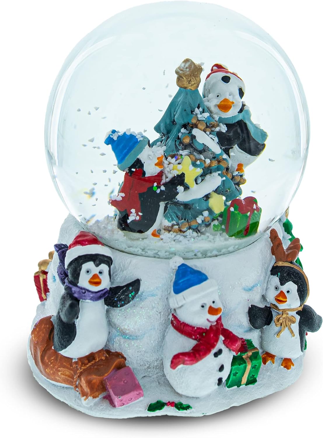 Festive Penguin Snow Globe - Holiday Tree Celebration Water Globe Decoration