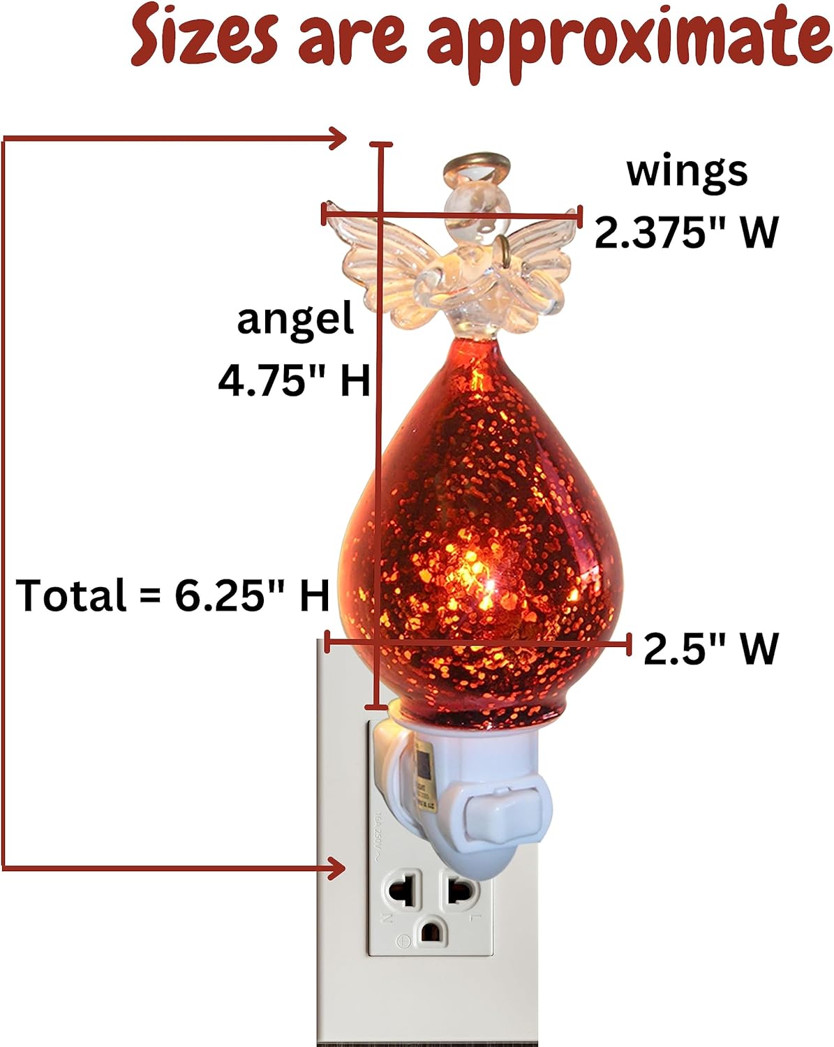 Praying Angel Night Light - 6.25" Decorative Glass Lamp with Gold Accents