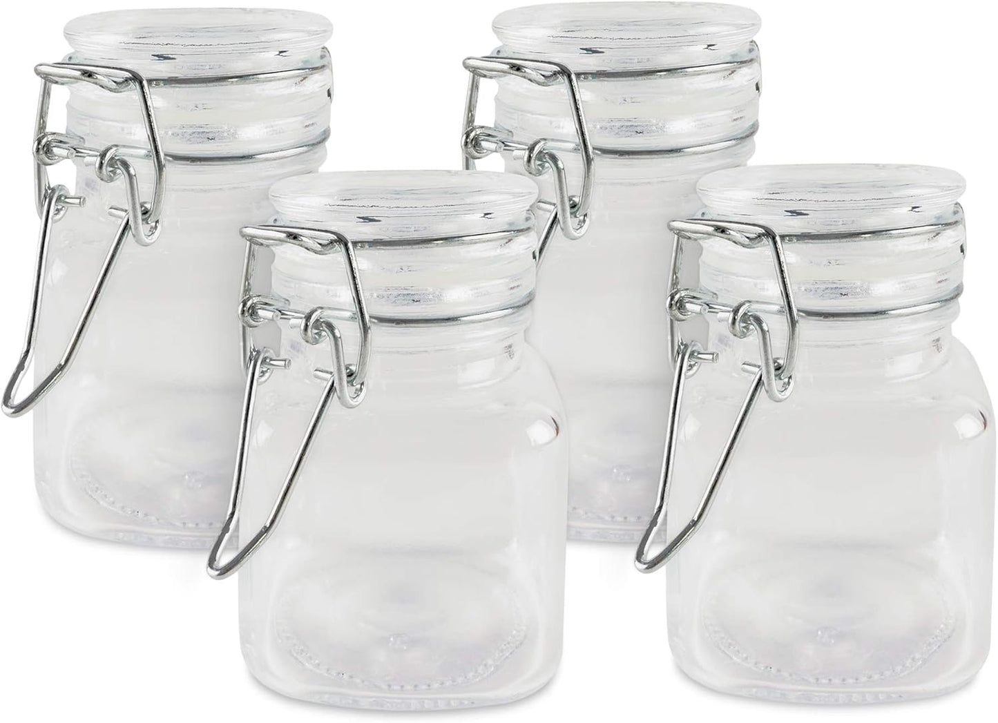 3oz Square Glass Jars with Hinge Lid - 4 Pack for Home, Crafts & Snacks